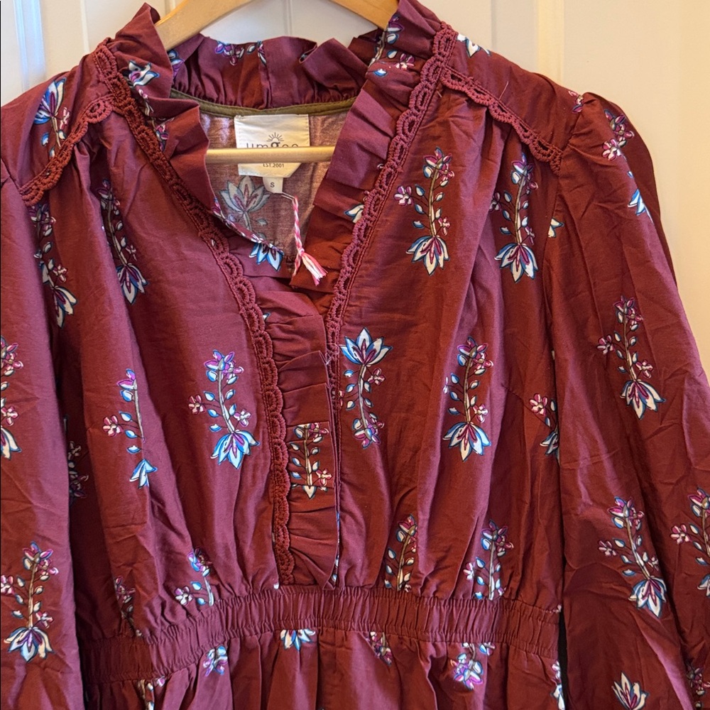 NWT Umgee Floral Dress Smocked Waist & Ruffle Trim - Picture 3 of 6